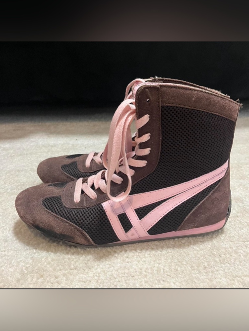 Womens High-Top Mesh and Suede Sneaker - Pink and Brown